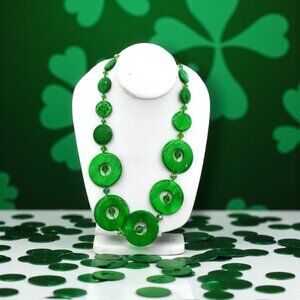 Vintage Emerald Green Glass & Aurora Borealis Statement Necklace